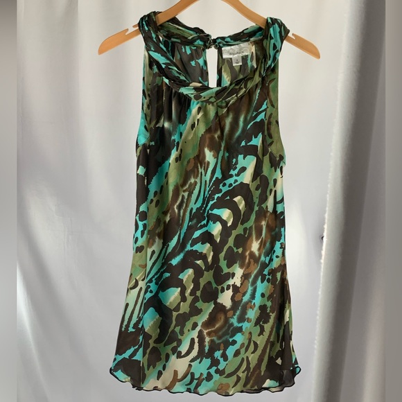Abstract Brown Turquoise Animal Print Halter Top Dress Barn Blouse Size S - Picture 15 of 15